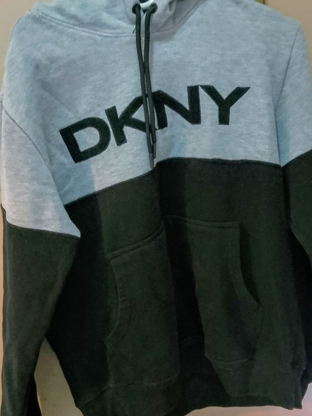 DKNY Two-Tone Gray and Black Pullover Hoodie